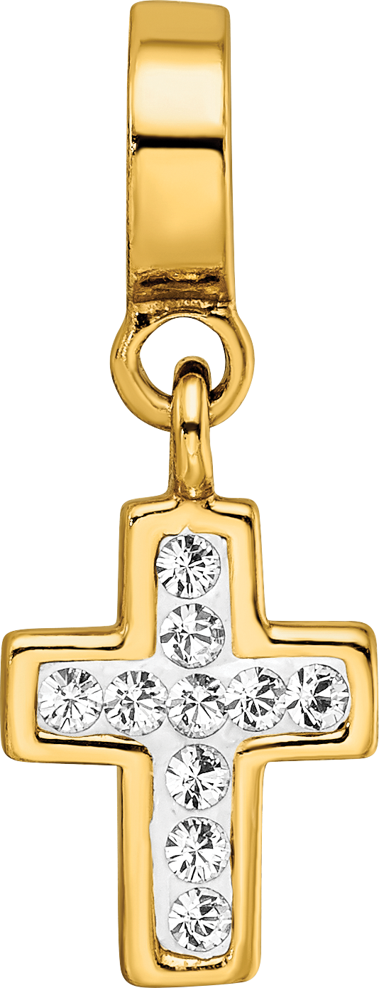 Sterling Silver Gold-Plated Crystal Cross Dangle Bead with Polished Finish