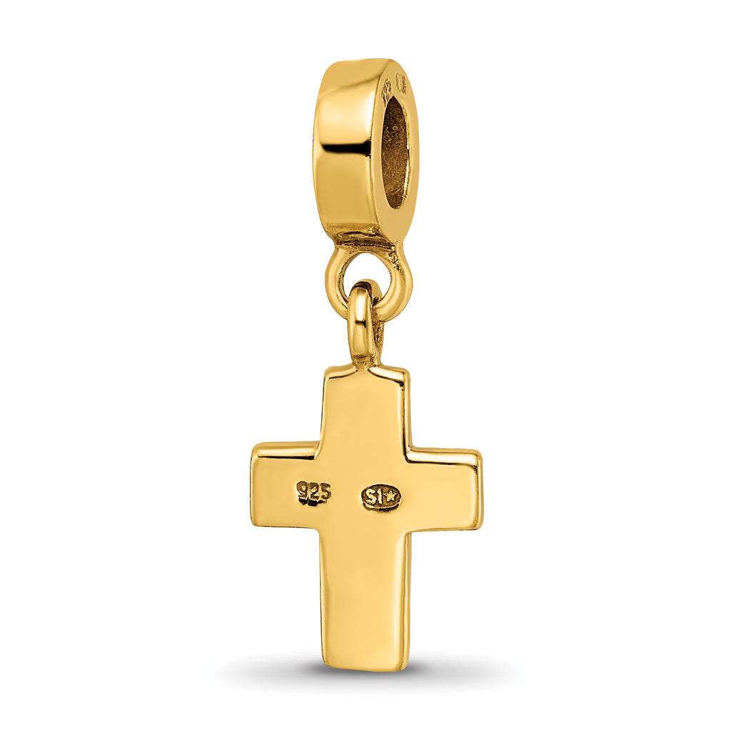Sterling Silver Gold-Plated Crystal Cross Dangle Bead with Polished Finish