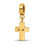 Sterling Silver Gold-Plated Crystal Cross Dangle Bead with Polished Finish