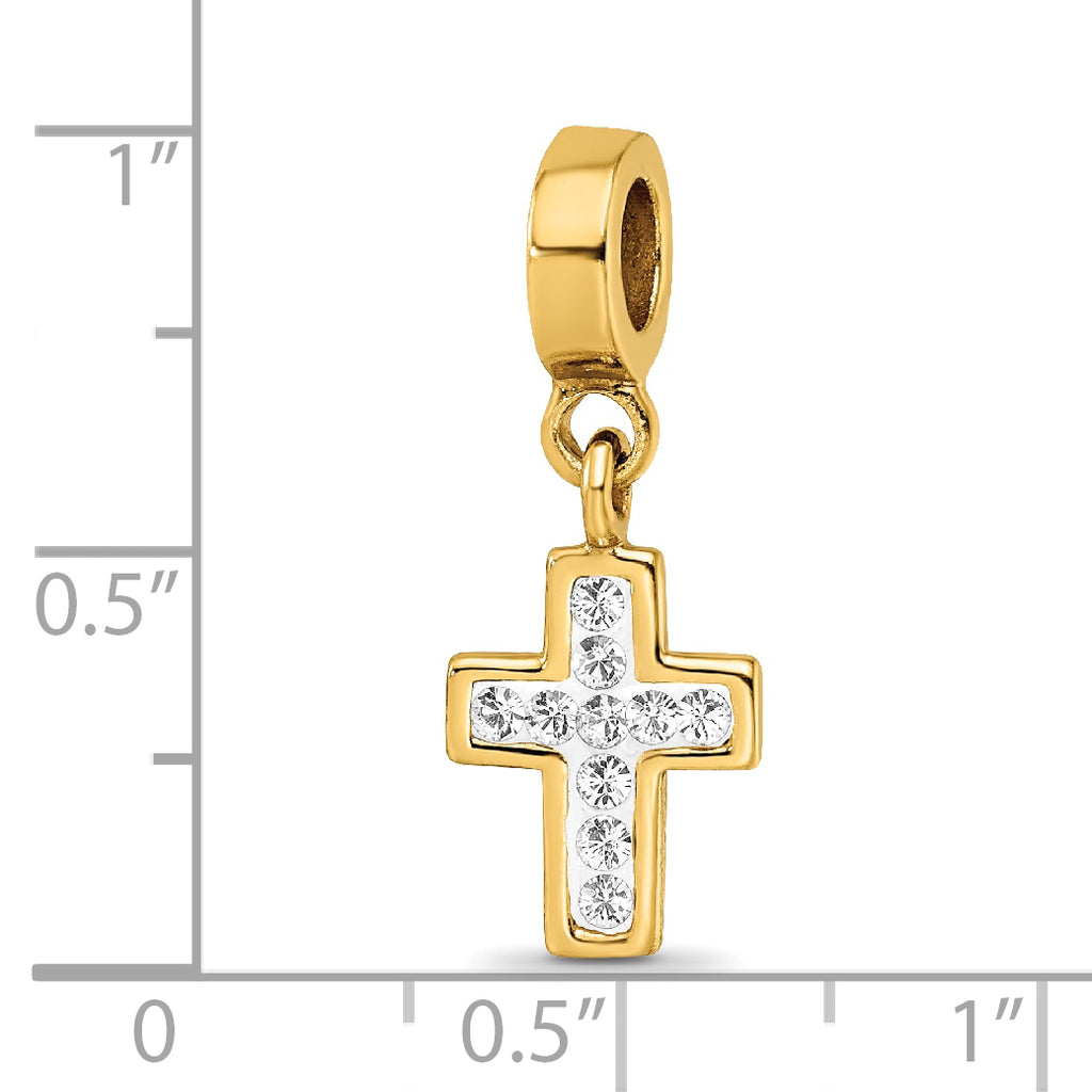 Sterling Silver Gold-Plated Crystal Cross Dangle Bead with Polished Finish