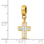 Sterling Silver Gold-Plated Crystal Cross Dangle Bead with Polished Finish