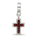 Sterling Silver 925 Antiqued Cross Dangle Bead with Red Crystal Charm