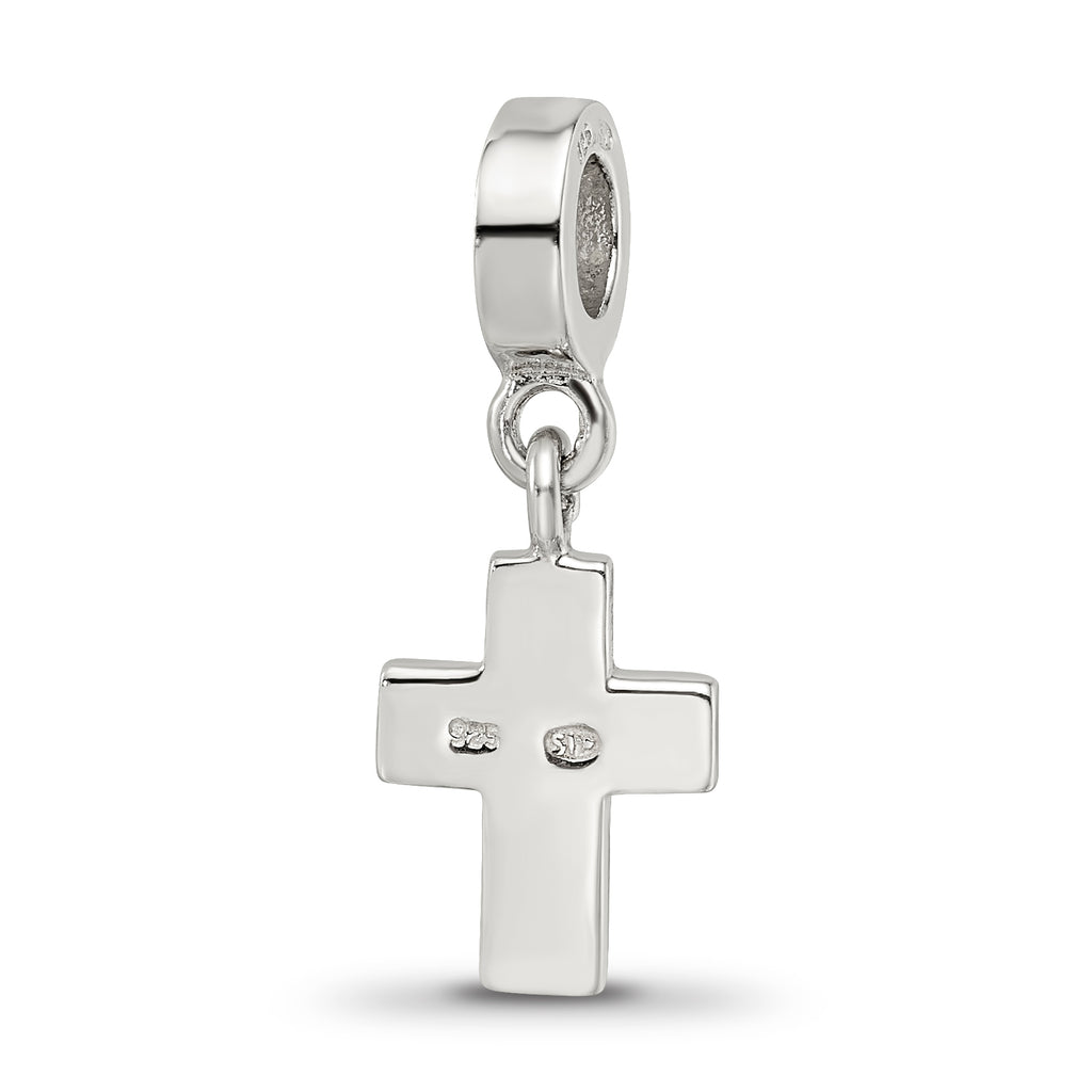 Sterling Silver 925 Antiqued Cross Dangle Bead with Red Crystal Charm