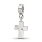 Sterling Silver 925 Antiqued Cross Dangle Bead with Red Crystal Charm