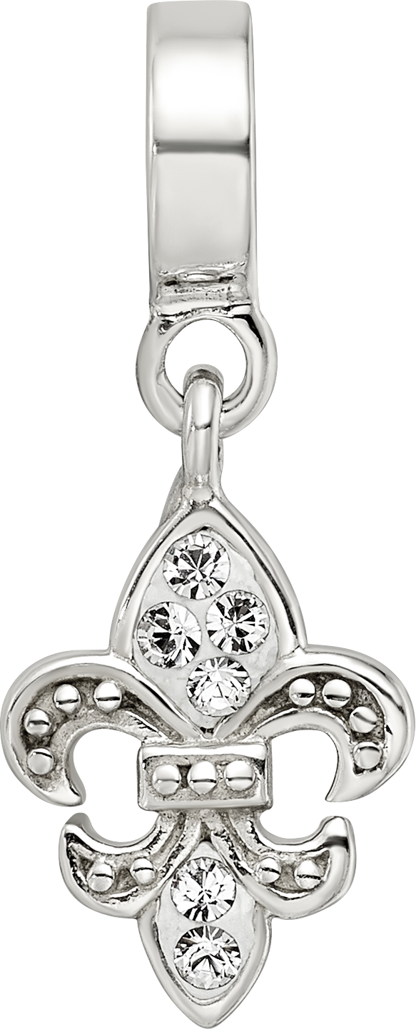 Sterling Silver 925 Fleur De Lis Bead with Clear Crystal Antiqued Finish