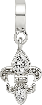 Sterling Silver 925 Fleur De Lis Bead with Clear Crystal Antiqued Finish