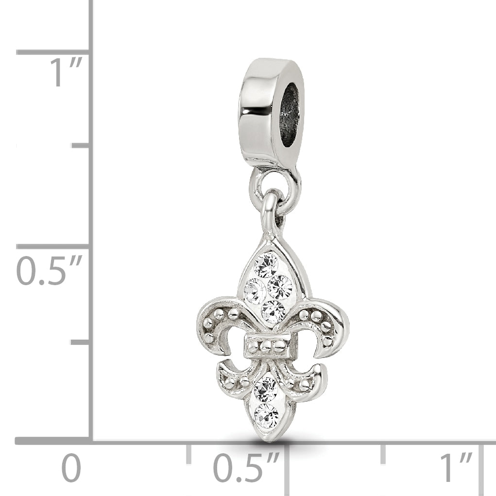 Sterling Silver 925 Fleur De Lis Bead with Clear Crystal Antiqued Finish