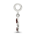 Sterling Silver 925 Fleur De Lis Dangle Bead with Red Crystal Antique Finish