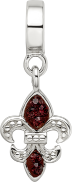 Sterling Silver 925 Fleur De Lis Dangle Bead with Red Crystal Antique Finish