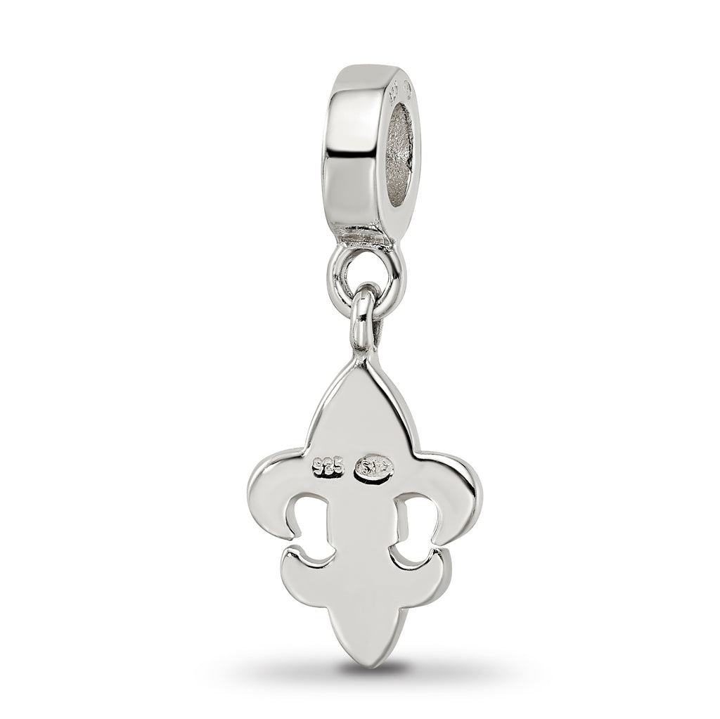 Sterling Silver 925 Fleur De Lis Dangle Bead with Red Crystal Antique Finish