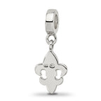 Sterling Silver 925 Fleur De Lis Dangle Bead with Red Crystal Antique Finish