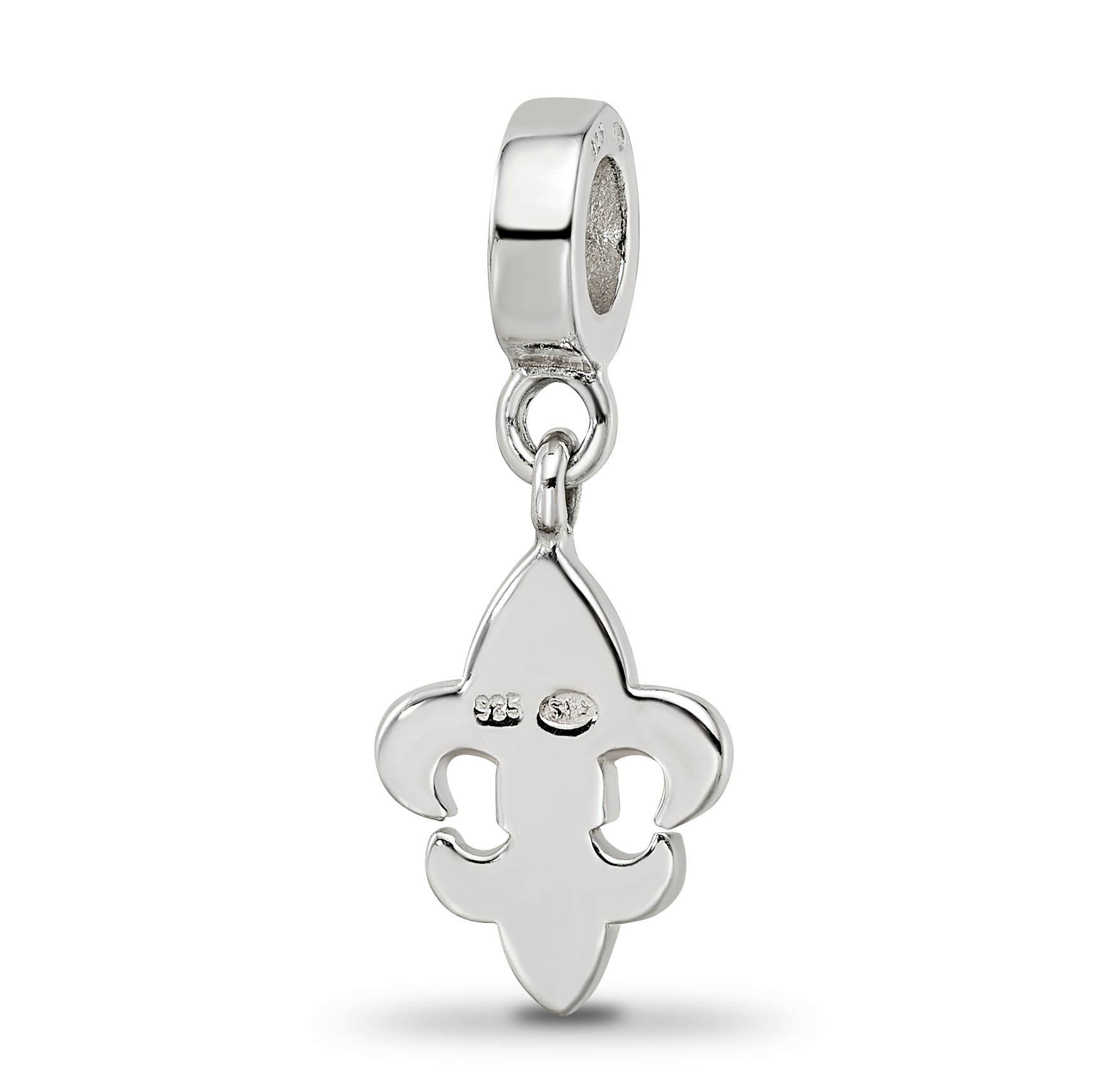 Sterling Silver 925 Fleur De Lis Dangle Bead with Red Crystal Antique Finish