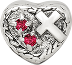 Sterling Silver 925 CZ Cross Heart Bead with Antiqued Finish