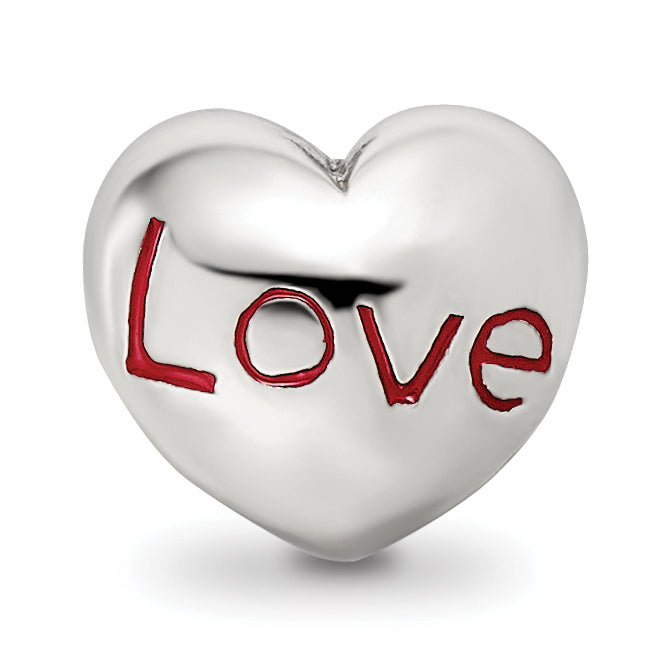 Sterling Silver 925 Love Heart Bead with Enameled Antiqued Finish