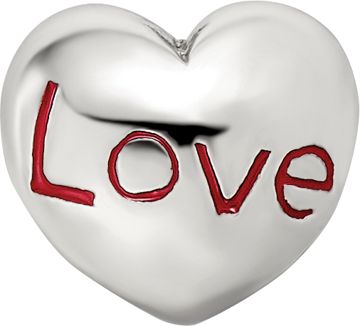 Sterling Silver 925 Love Heart Bead with Enameled Antiqued Finish