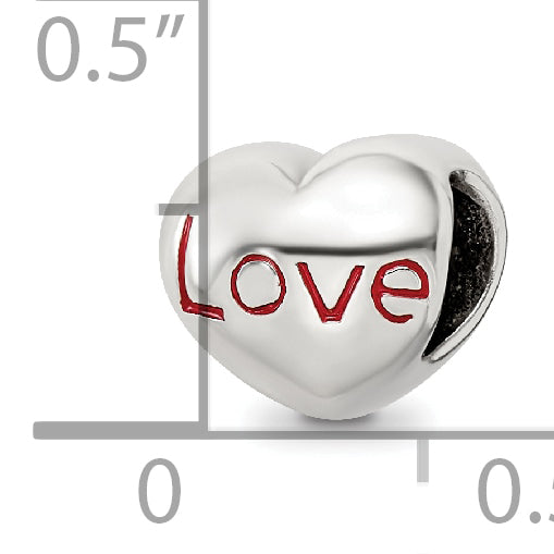 Sterling Silver 925 Love Heart Bead with Enameled Antiqued Finish