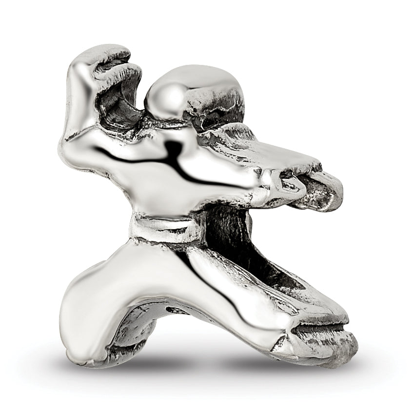 Sterling Silver 925 Karate Person Bead Antiqued Solid Themed Design
