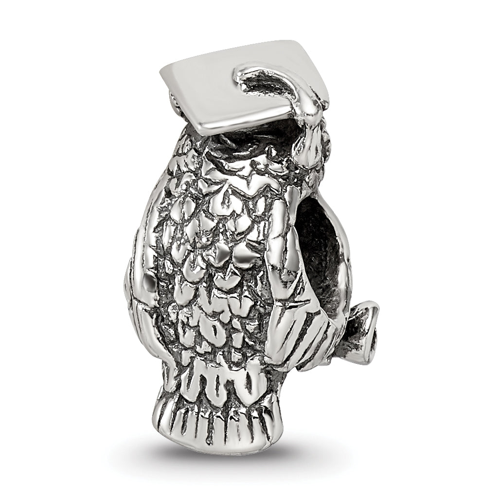 Sterling Silver 925 Antiqued Wise Owl Bead Solid Casted Charm