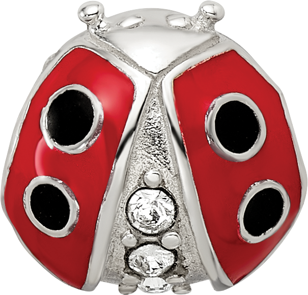 Sterling Silver 925 Enameled Ladybug Bead with Preciosa Crystal Charm