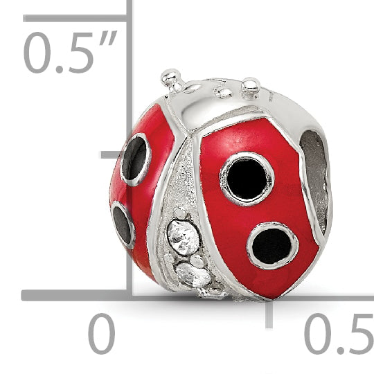 Sterling Silver 925 Enameled Ladybug Bead with Preciosa Crystal Charm