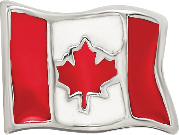 Sterling Silver 925 Canada Flag Bead with Enameled Finish Solid