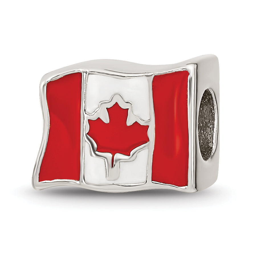 Sterling Silver 925 Canada Flag Bead with Enameled Finish Solid