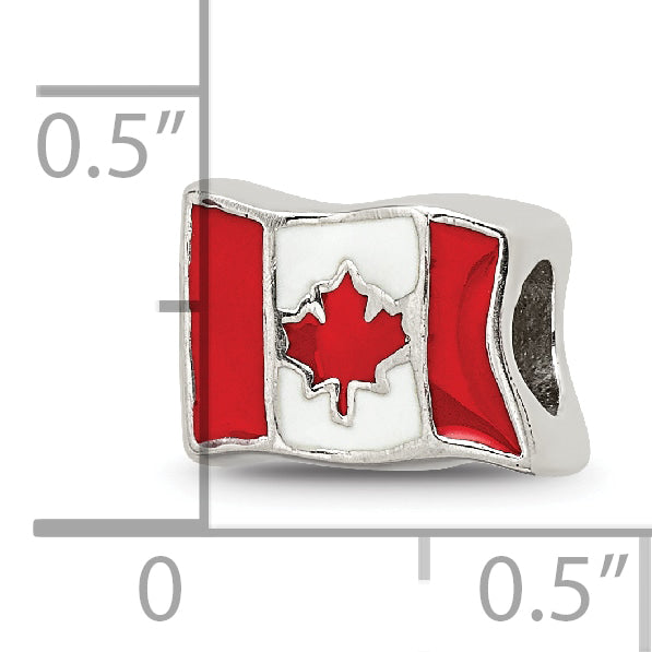 Sterling Silver 925 Canada Flag Bead with Enameled Finish Solid