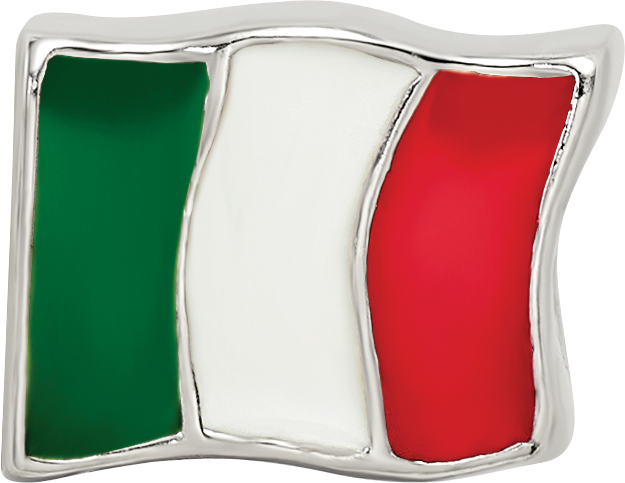 Sterling Silver 925 Italy Flag Bead with Antiqued Finish Solid Themed Design