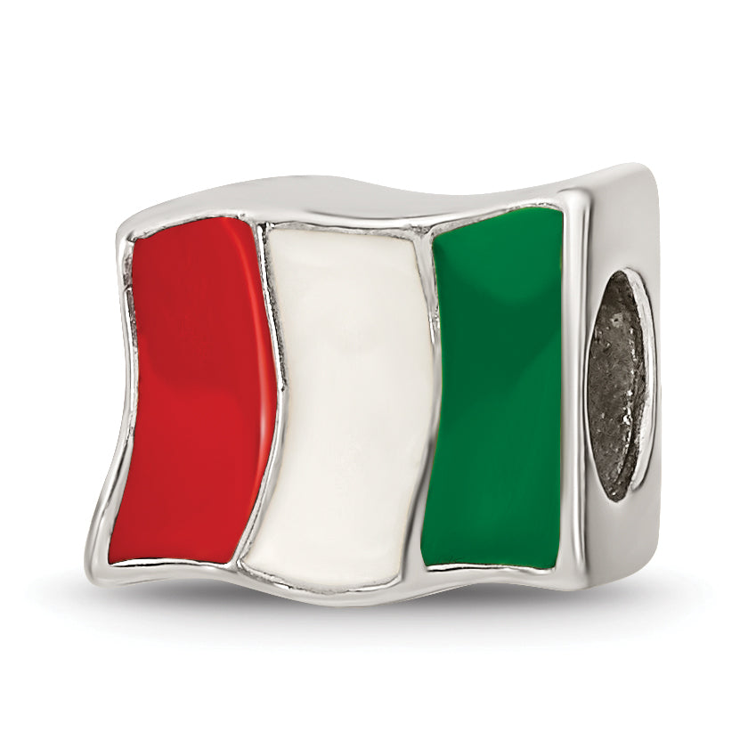 Sterling Silver 925 Italy Flag Bead with Antiqued Finish Solid Themed Design