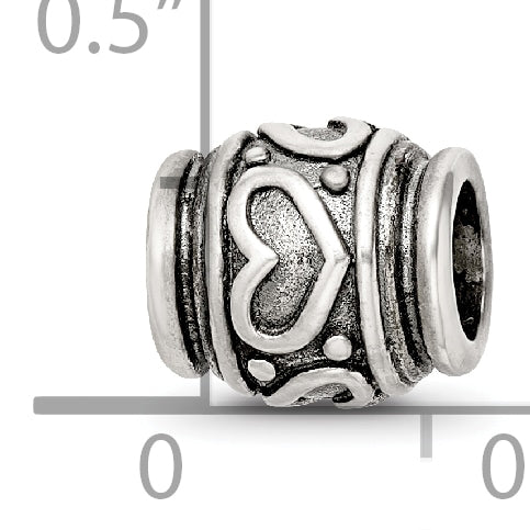 Sterling Silver 925 Heart Bead with Antiqued Finish Solid