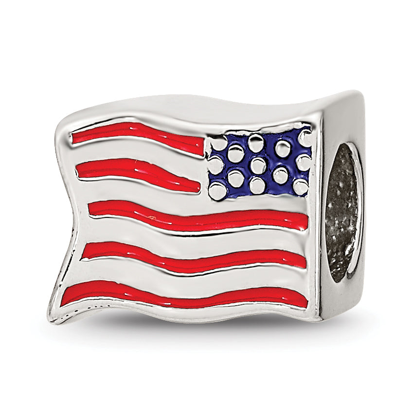 Sterling Silver 925 USA Flag Bead with Enameled Antique Finish