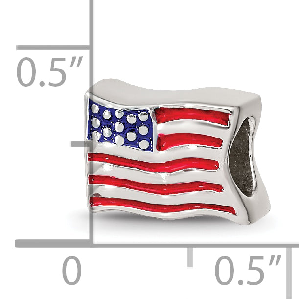 Sterling Silver 925 USA Flag Bead with Enameled Antique Finish