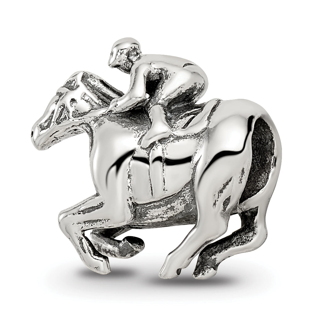 Sterling Silver 925 Race Horse Bead with Antiqued Finish, Solid and Casted Design
