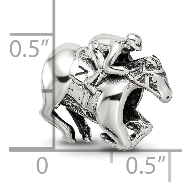 Sterling Silver 925 Race Horse Bead with Antiqued Finish, Solid and Casted Design