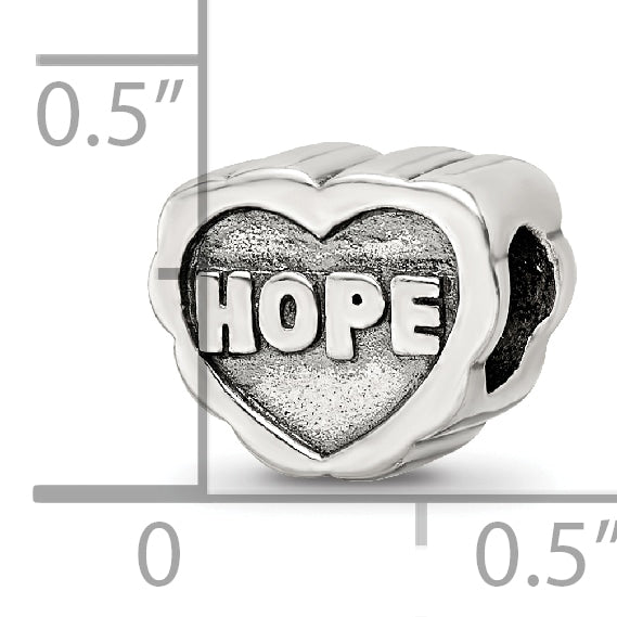 Sterling Silver 925 Hope Heart Bead with Antiqued Finish