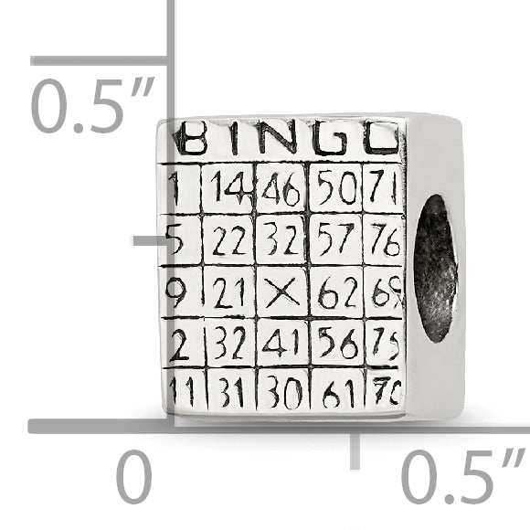 Sterling Silver 925 Bingo Card Bead with Antiqued Finish Solid