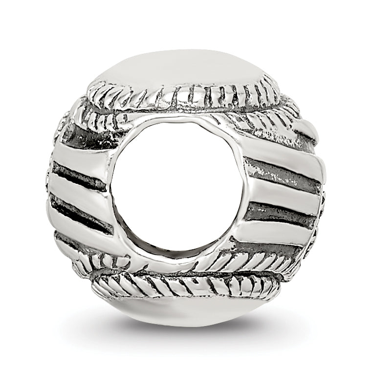 Sterling Silver USA Flag Baseball Bead with Antiqued Finish Solid