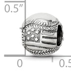 Sterling Silver USA Flag Baseball Bead with Antiqued Finish Solid