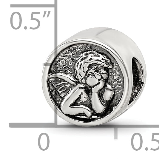 Sterling Silver 925 Angel Bead with Antiqued Finish Solid and Themed Design