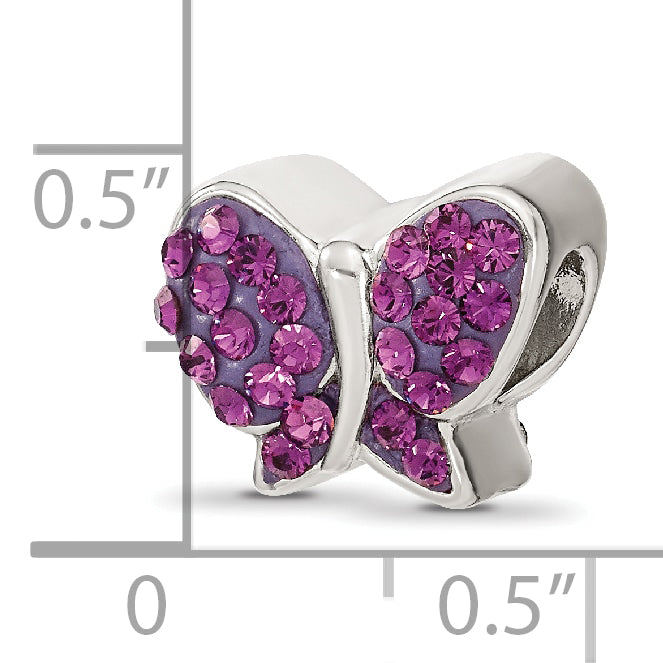Sterling Silver 925 Crystal Butterfly Bead with Purple Preciosa Stone, Antiqued Finish