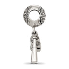 Sterling Silver 925 Baseball Glove & Bat Dangle Bead with Antiqued Finish