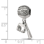 Sterling Silver 925 Baseball Glove & Bat Dangle Bead with Antiqued Finish