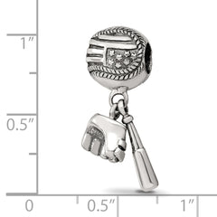 Sterling Silver 925 Baseball Glove & Bat Dangle Bead with Antiqued Finish