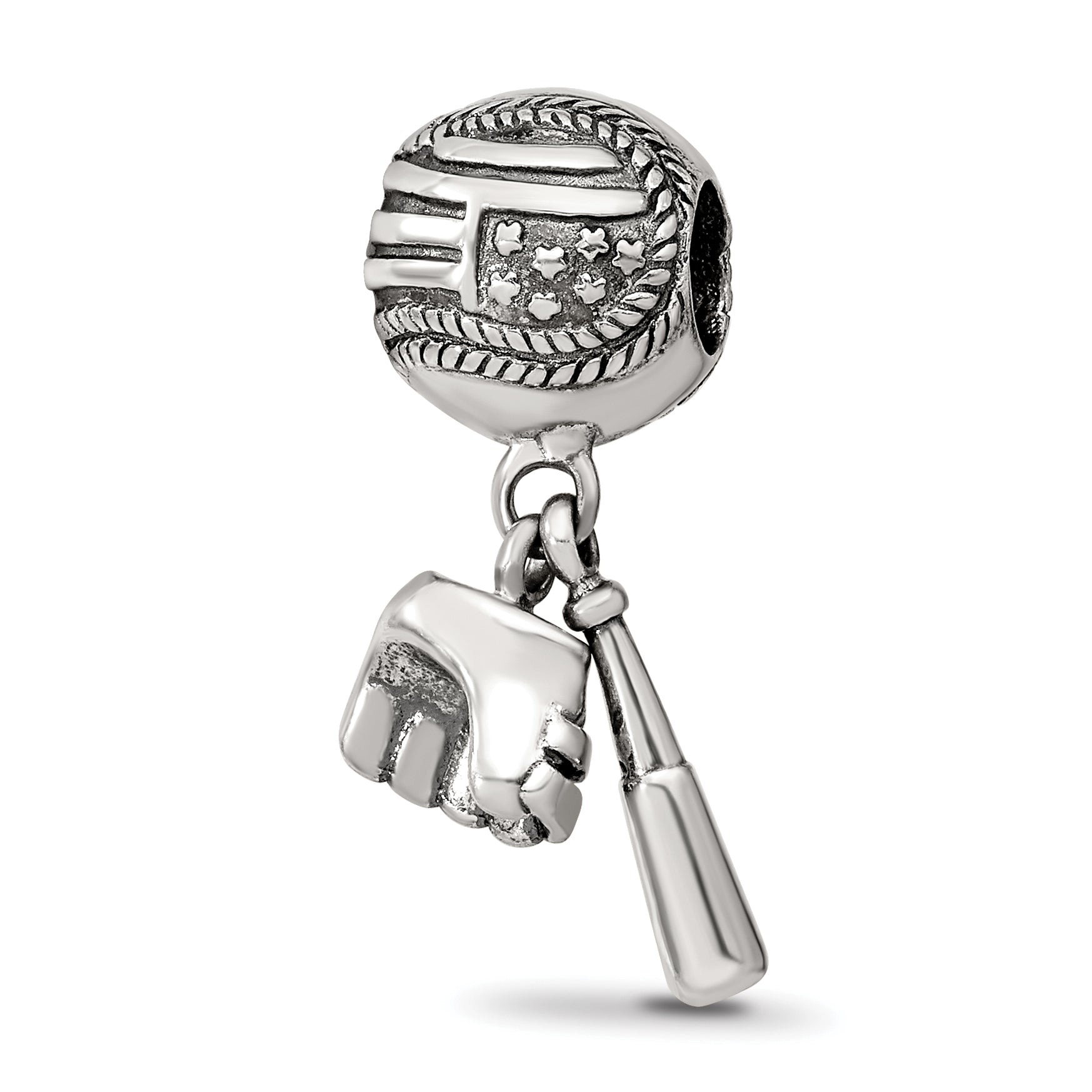 Sterling Silver Reflections Baseball Glove & Bat Dangle Bead Main image