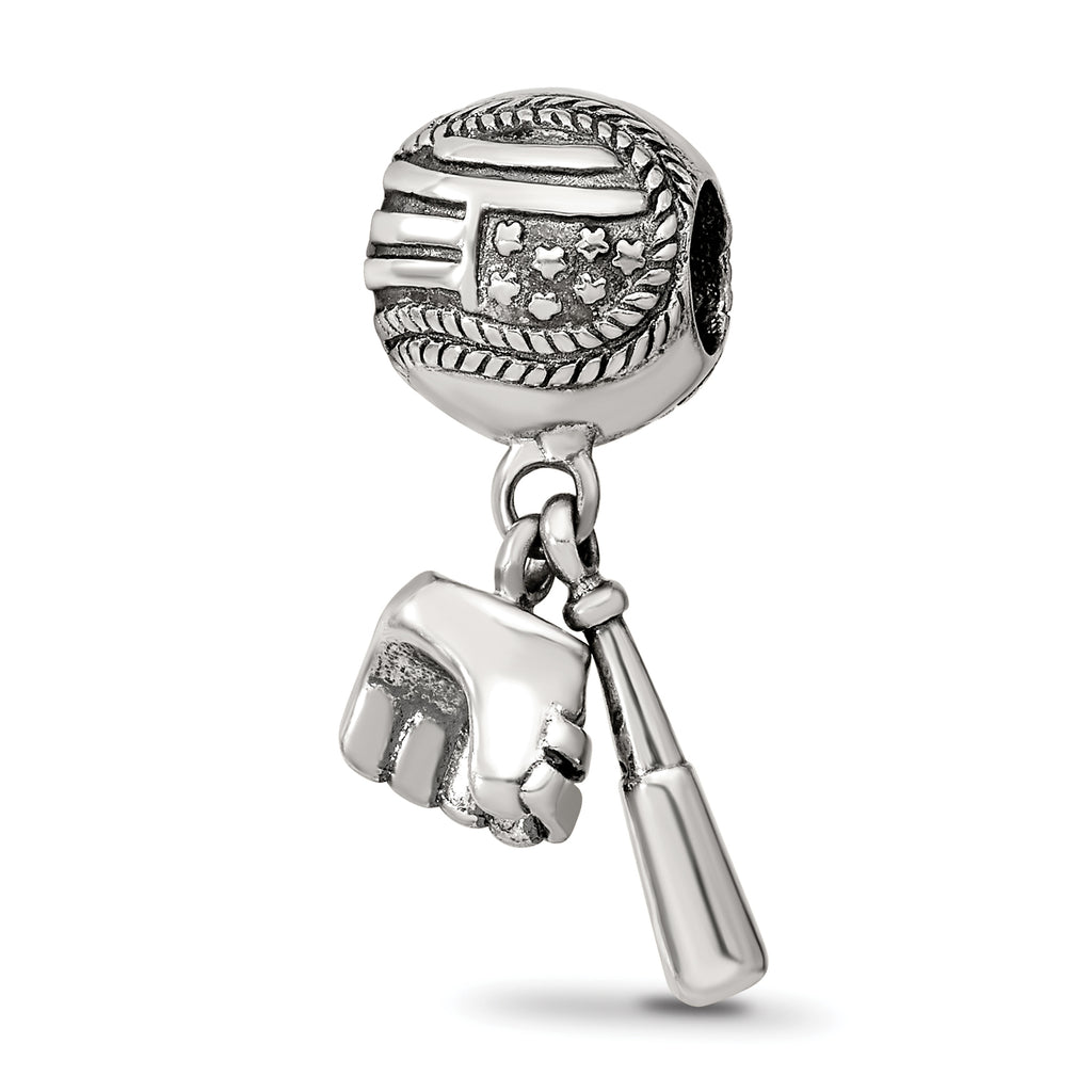 Sterling Silver Reflections Baseball Glove & Bat Dangle Bead