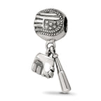 Sterling Silver Reflections Baseball Glove & Bat Dangle Bead