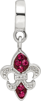 Sterling Silver 925 Fleur De Lis Dangle Bead with Red Preciosa Crystal