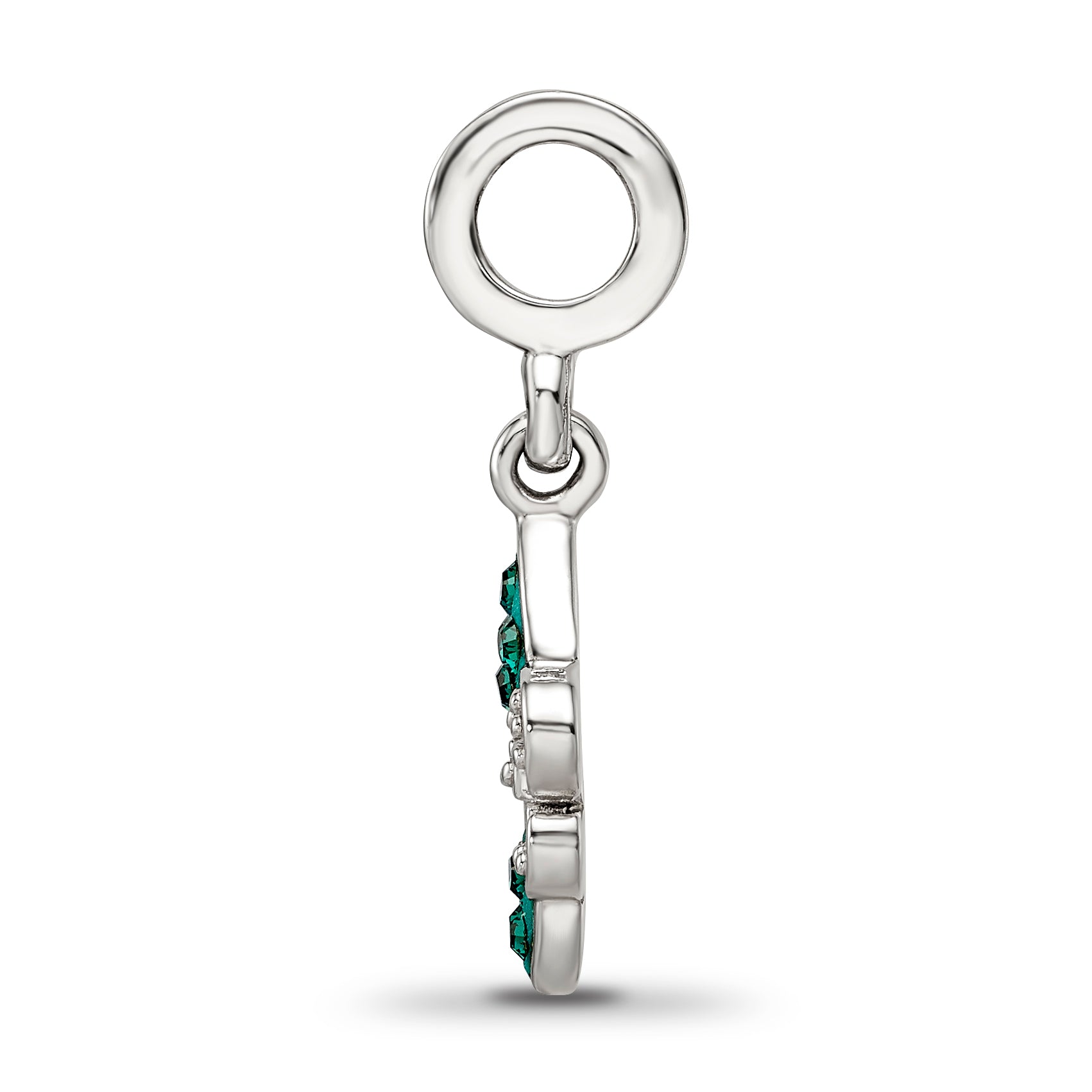 Sterling Silver 925 Green Crystal Fleur De Lis Dangle Bead Antiqued Finish