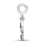 Sterling Silver 925 Green Crystal Fleur De Lis Dangle Bead Antiqued Finish