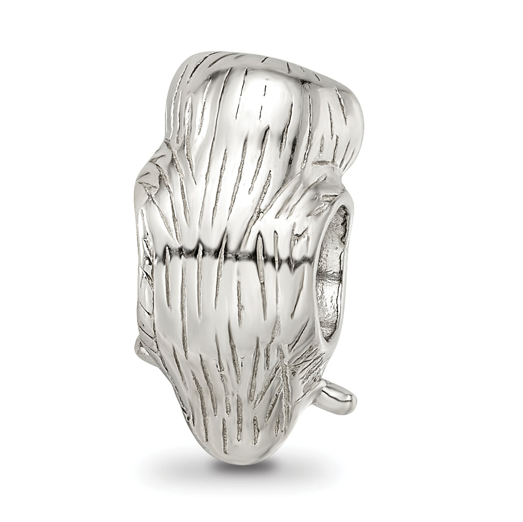 Sterling Silver 925 Wise Owl Bead with Brown Enamel Antiqued Finish